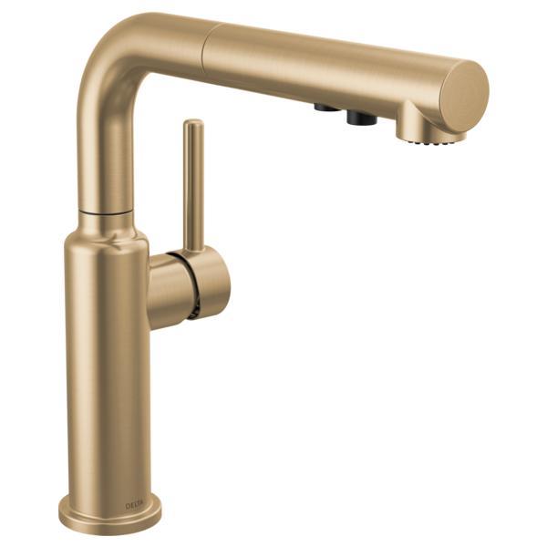 DELTA® 16879-CZ-DST Soft Touch Kitchen Faucet, Residential, 1.8 gpm Flow Rate, 360 deg Swivel Spout, Champagne Bronze, 1 Handles, 1, 3 Faucet Holes