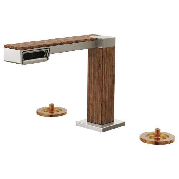 Brizo® 65322LF-NKTKLHP Frank Lloyd Wright® Widespread Lavatory Faucet, 1.2 gpm Flow Rate, 4-3/16 in H Spout, 6 to 16 in Center, Luxe Nickel/Teak Wood, 2 Handles, Import