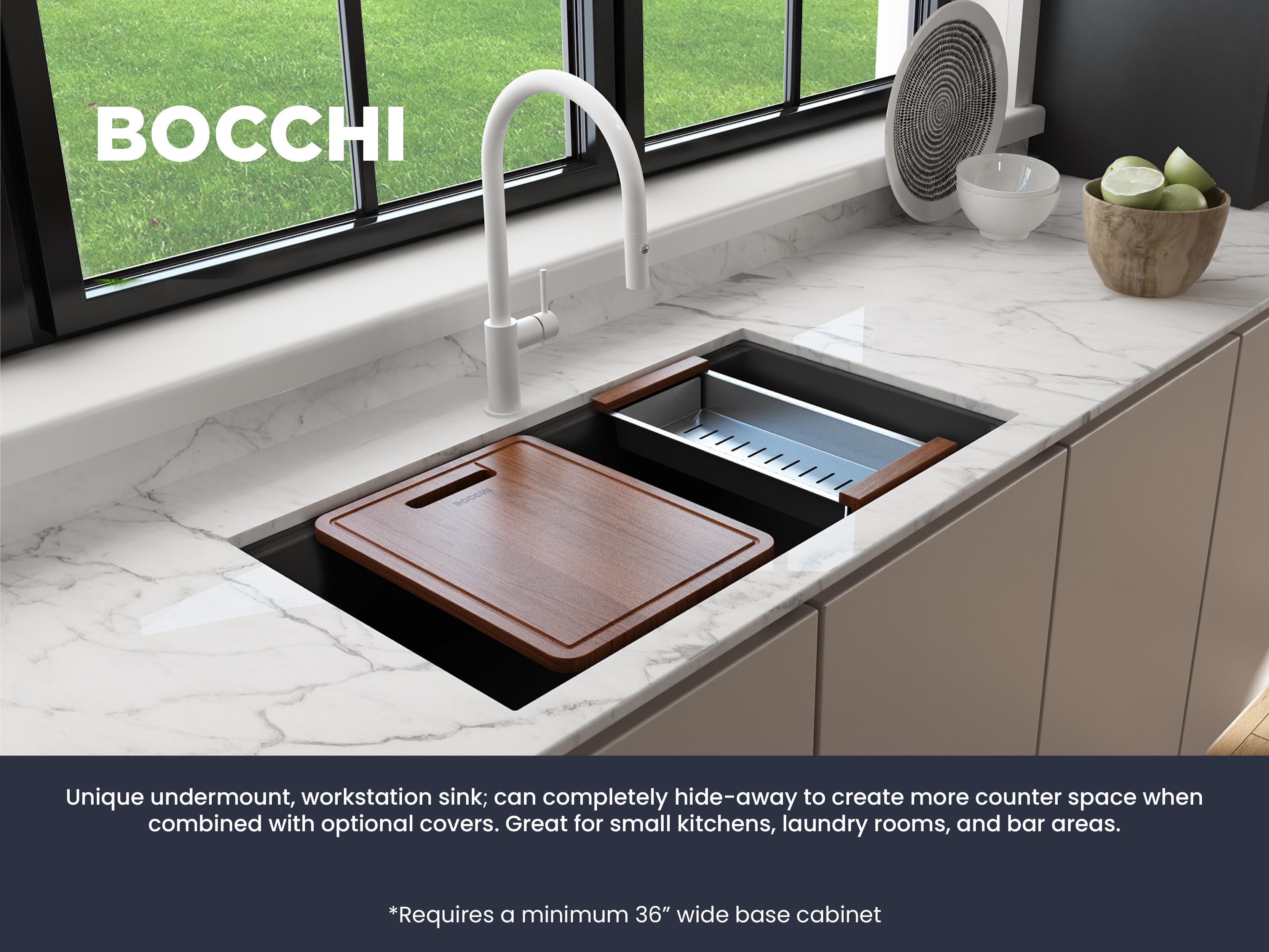 BOCCHI 1616-504-0126 Baveno Lux Kitchen Sink, 1 Faucet Holes, 9.5 in H x 20 in W x 33.75 in L, Granite, Matte Black, Import