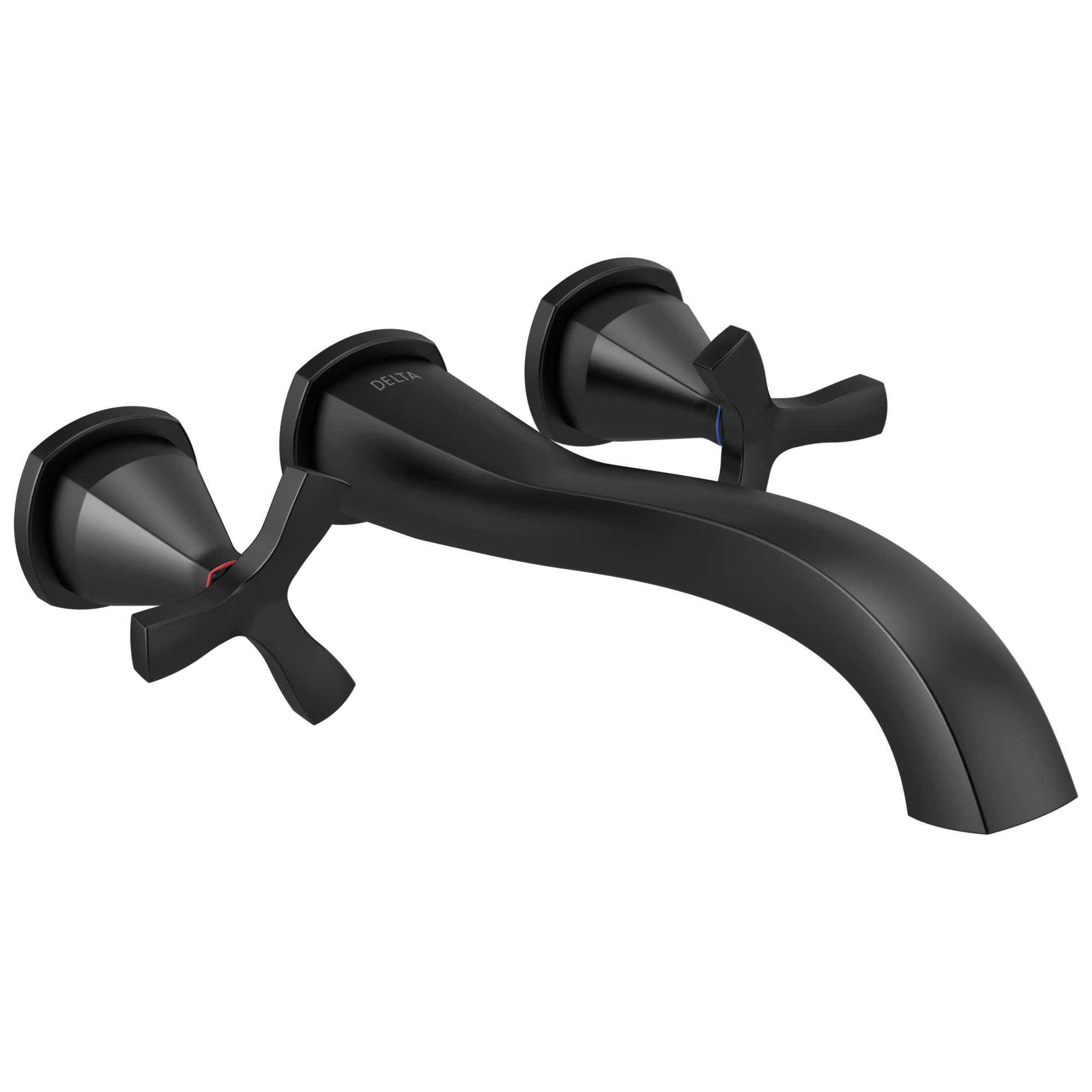 DELTA® T57766-BLWL Stryke™ Wall Mount Tub Filler, 8 gpm Flow Rate, 8 in Center, Matte Black, 2 Handles, Import