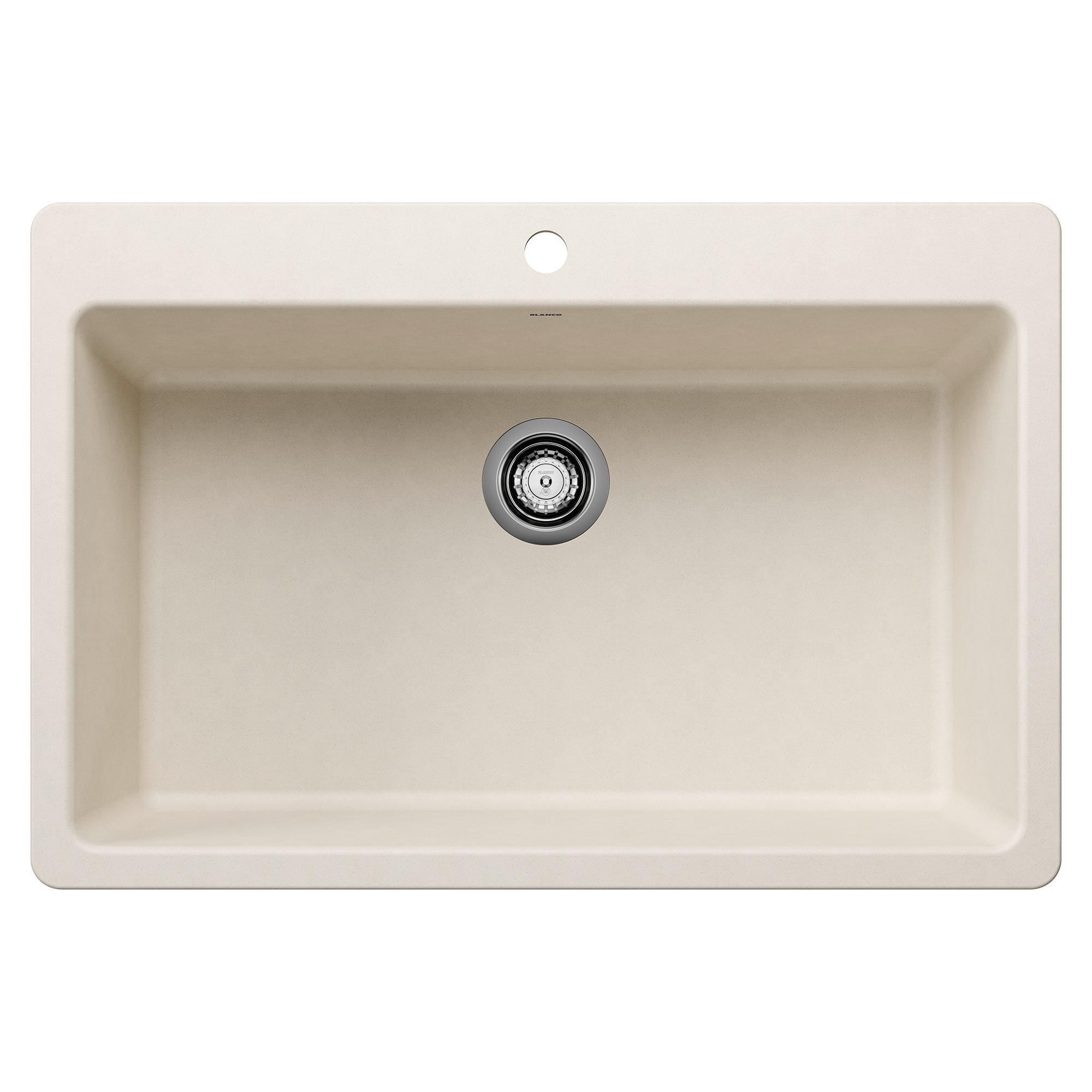 Blanco 443201 SILGRANIT Kitchen Sink, Rectangle Shape, 1 Faucet Holes, 33 in W x 22 in D, Granite, Soft White, Import