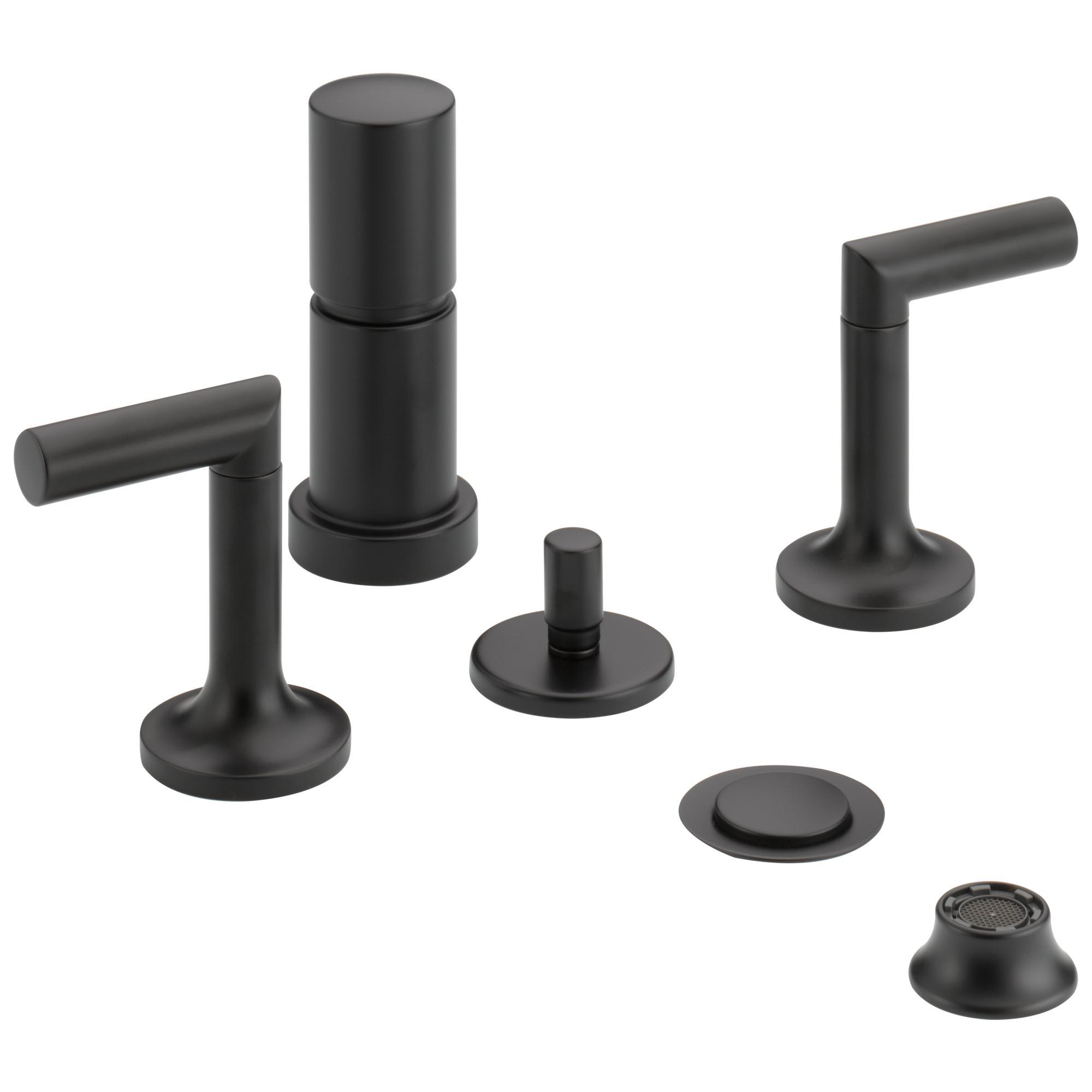Brizo® 68475-BL Widespread Bidet Faucet, Odin™ Jason Wu, Commercial, 5 to 8 in Center, Matte Black, 3 Handles, Pop-Up Drain, Domestic