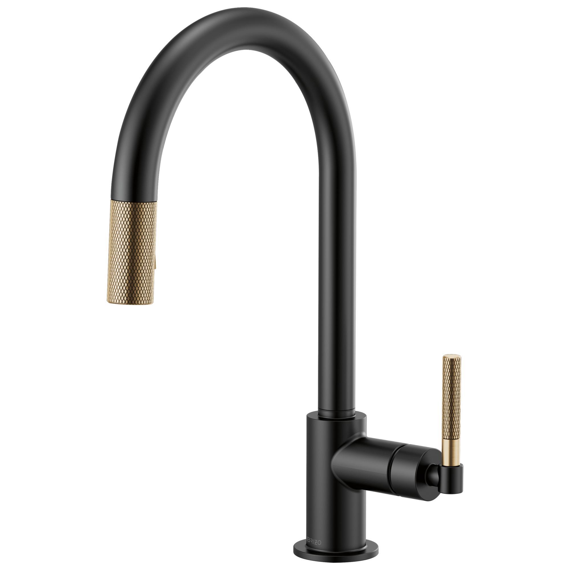 Brizo® 63043LF-BLGL Litze™ Pull-Down Kitchen Faucet, 1.8 gpm Flow Rate, Matte Black/Luxe Gold, 1 Handles, 1 Faucet Holes, Function: Traditional, Domestic