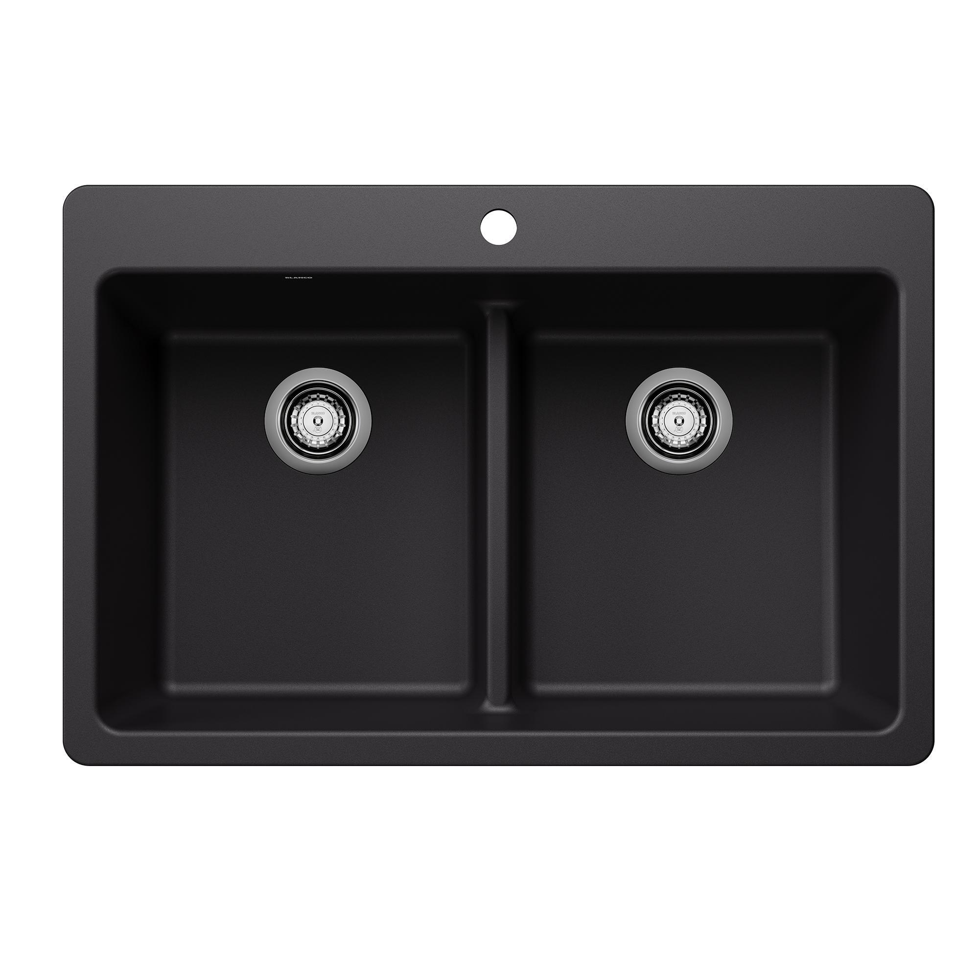 Blanco 443202 SILGRANIT Kitchen Sink, Rectangle Shape, 1 Faucet Holes, 33 in W x 22 in D, Granite, Coal Black, Import