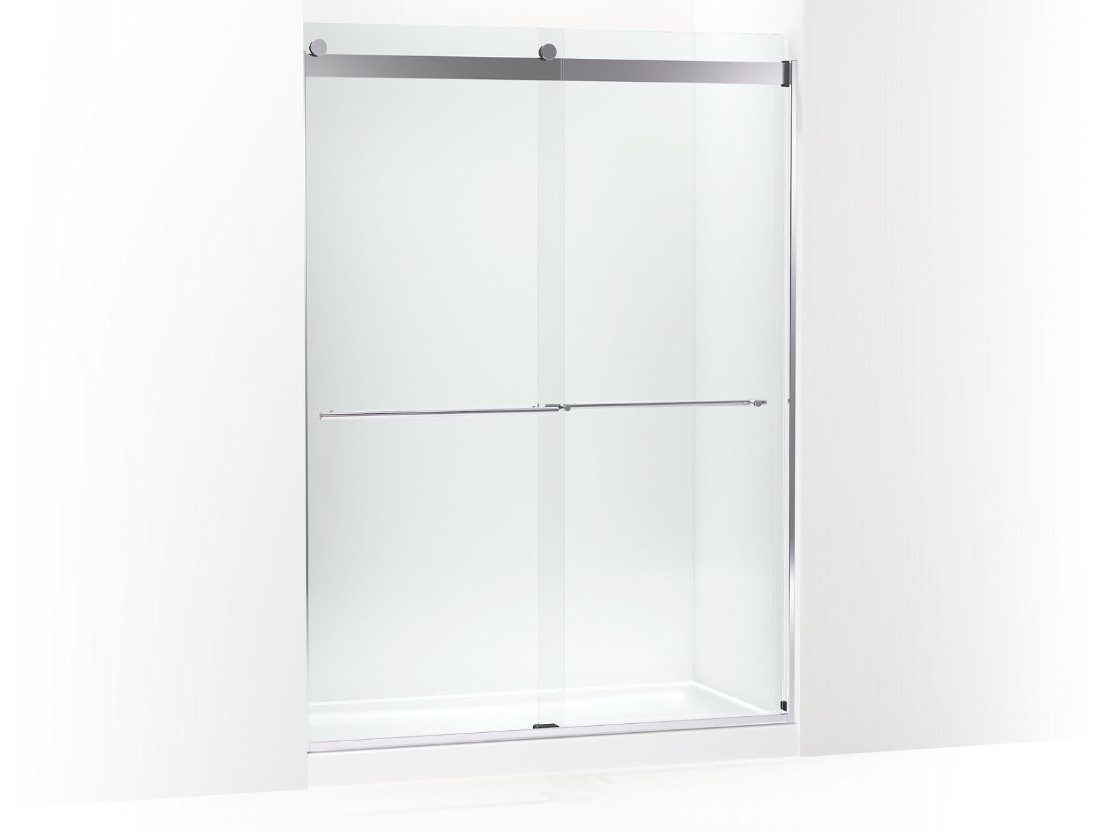 Kohler® 702430-L-SHP 702430-L Levity® Plus Sliding Shower Door, Frameless Frame, Crystal Clear Tempered Glass, Bright Polished Silver, 3/8 in THK Glass, 75-5/8 in H Opening, 56-5/8 to 59-5/8 in W Opening