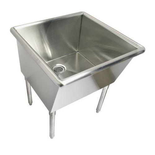 Just Manufacturing J127-35-J Laundry Tub Sink, Rectangular Shape, 33 in H x 27 in W x 27 in L, Wall Mounting, 304 Stainless Steel, Buffed Satin, Domestic