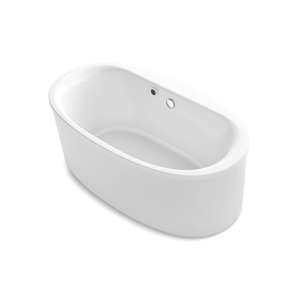 Kohler® 24001-W1-0 Sunstruck® Bathtub With Bask® Heated Surface and Straight Shroud, Oval Shape, 60 in L x 34 in W, Center Drain, White