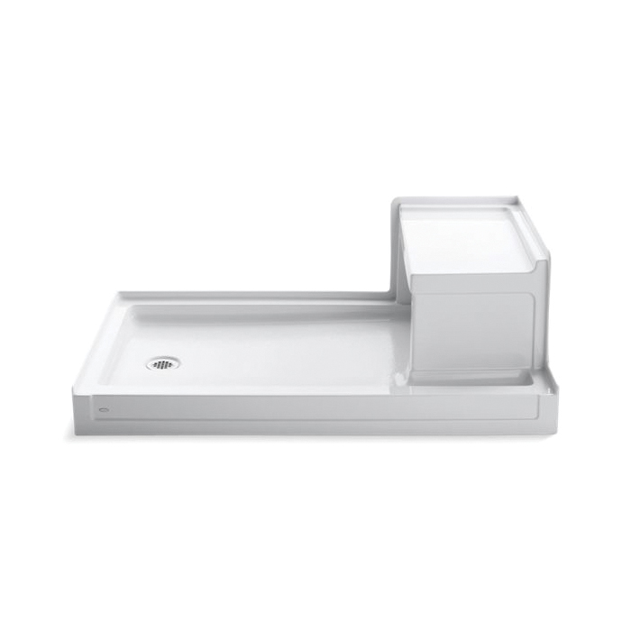 Kohler® 1979-0 Tresham® Single Threshold Shower Base, White, Left Drain, 60 in L x 36 in W x 21-1/8 in D