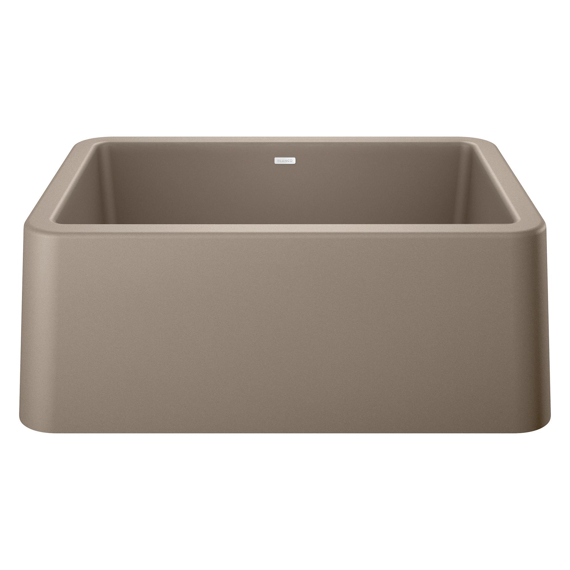 Blanco 402318 IKON® Apron Front Kitchen Sink, Rectangular Shape, 27 in L x 19 in W x 10 in H, Reinforced Base Mount, SILGRANIT®, Truffle, Import