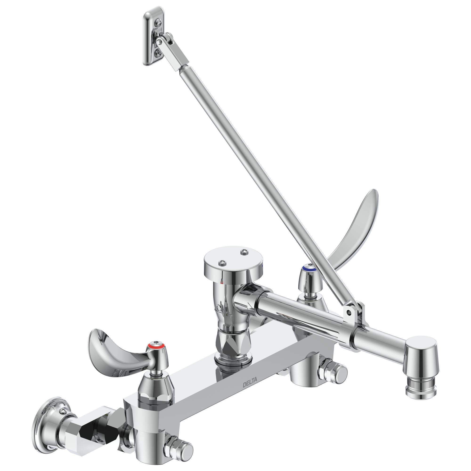 DELTA® 28C2384-AC Service Sink Faucet With Integral Check Stop, Wall Mount, 2 Handles, 8 in Center, 5 gpm Flow Rate, Polished Chrome