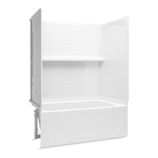 Sterling® 71520112-0 Traverse™ Above Floor Drain Bath/Shower, 60 in L x 32 in W x 80-5/16 in H, Solid Vikrell®, High-Gloss White