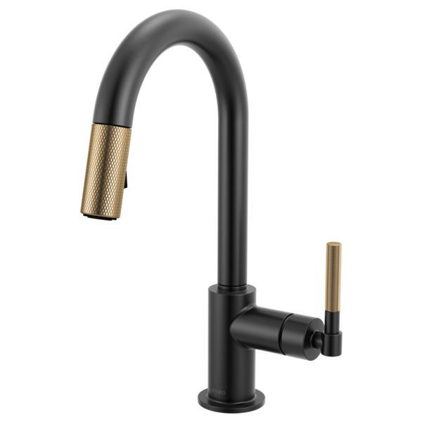 Brizo® 63943LF-BLGL Pull-Down Faucet with Arc Spout, Litze®, Matte Black/Luxe Gold, 1 Handle, 1.8 gpm