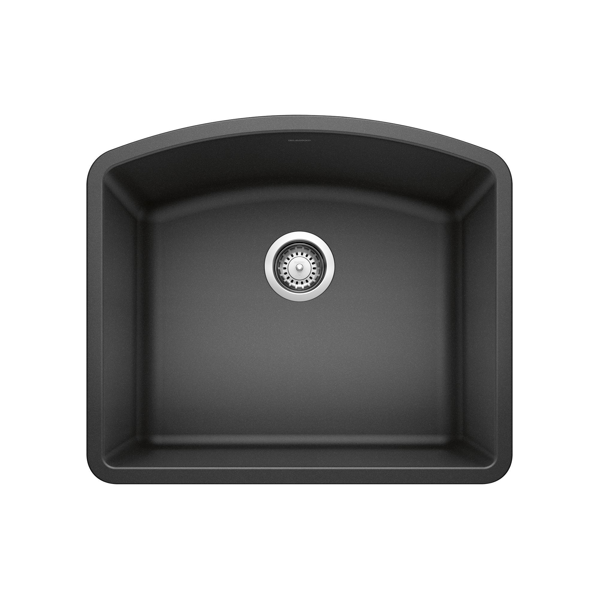 Blanco 440174 DIAMOND™ SILGRANIT® II Kitchen Sink, Anthracite, D-Shaped Shape, 22 in L x 18-13/16 in W x 10 in D Bowl, 24 in L x 20-13/16 in W, Solid Granite