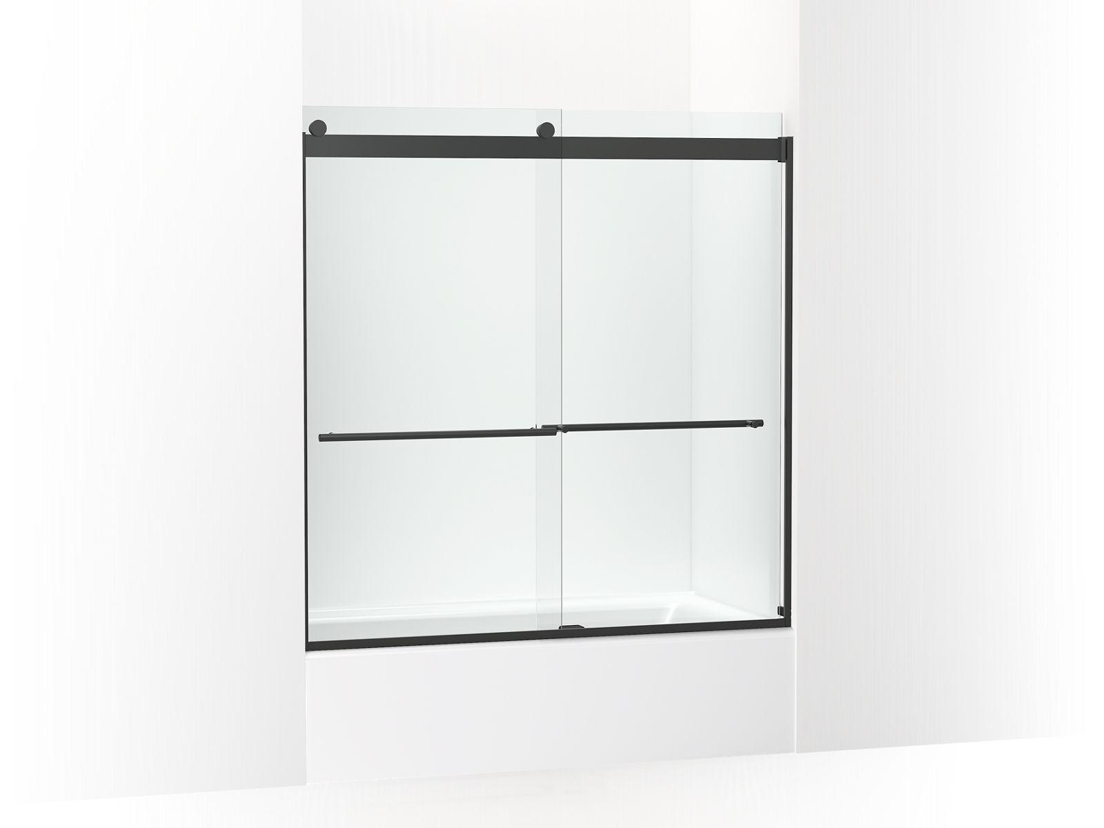 Kohler® 702420-L-BL 702420-L Levity® Plus Sliding Bath Door, Frameless Frame, Crystal Clear Tempered Glass, Matte Black, 5/16 in THK Glass, 55-9/16 in H Opening, 56-5/8 to 59-5/8 in W Opening