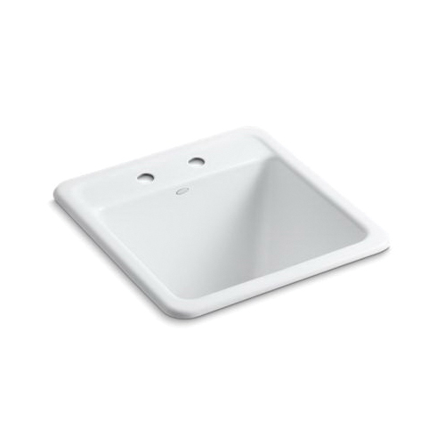Kohler® 19022-2-0 Park Falls™ Utility Sink, White, Rectangular Shape, 17-1/2 in L x 15-3/16 in W x 12-1/2 in D Bowl, 2 Faucet Holes, 21 in L x 22 in W x 13-5/8 in H, Enameled Cast Iron
