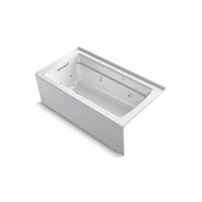 Kohler® 1122-XGHLA-0 Archer® Heated Air Bathtub With Integral Apron, BubbleMassage™/Whirlpool, Rectangular Shape, 60 in L x 32 in W, Left Hand Drain, White