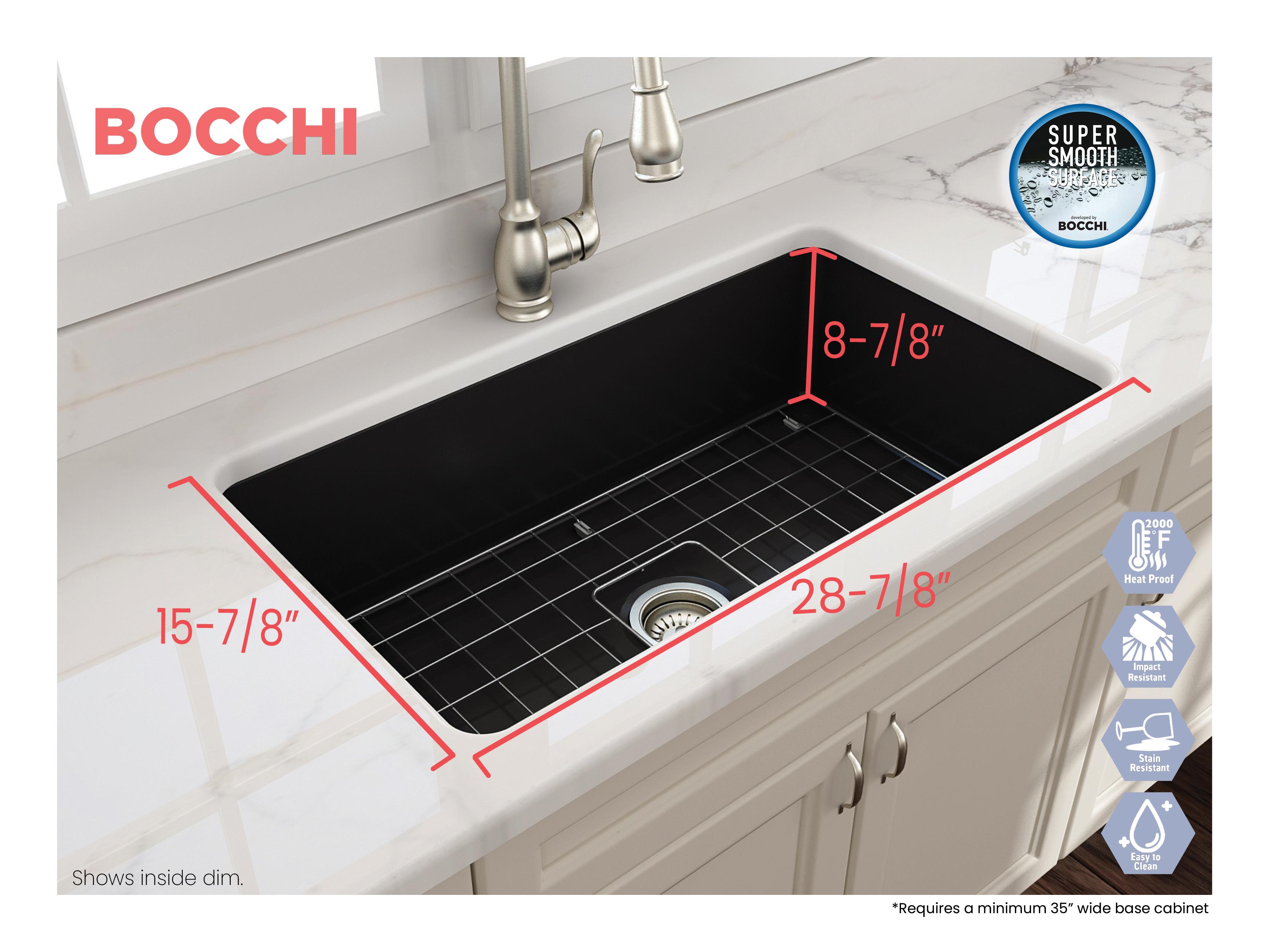 BOCCHI 1362-004-0120 Sotto Modern Kitchen Sink, Rectangle Shape, 10 in H x 19 in W x 32 in L, Fireclay, Matte Black, Import