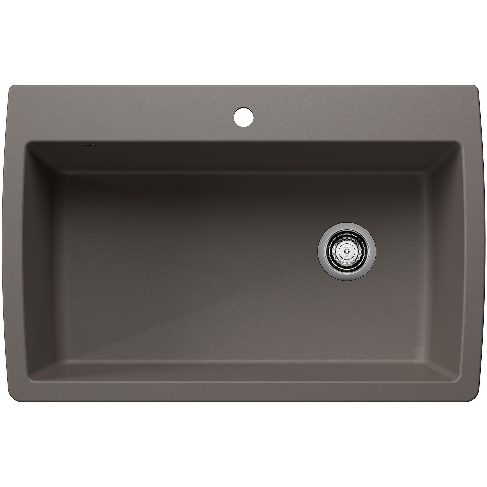 Blanco 443109 DIAMOND SUPER SILGRANIT Single Dual Mount Sink, Rectangle Shape, 1 Faucet Holes, 10 in H x 33-1/2 in W x 22 in D, Granite, Volcano Gray, Import