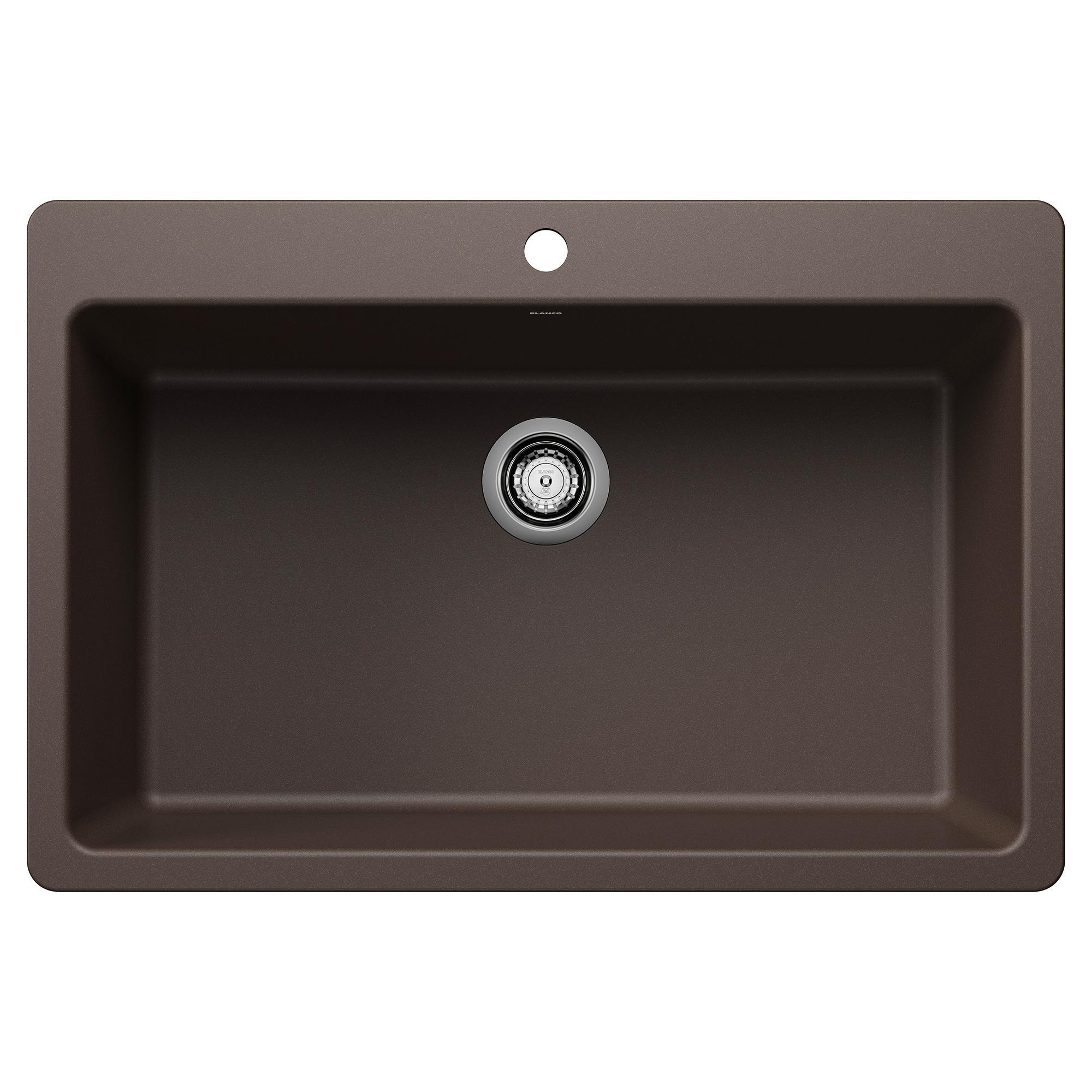 Blanco 443199 SILGRANIT Kitchen Sink, Rectangle Shape, 1 Faucet Holes, 33 in W x 22 in D, Granite, Cafe, Import