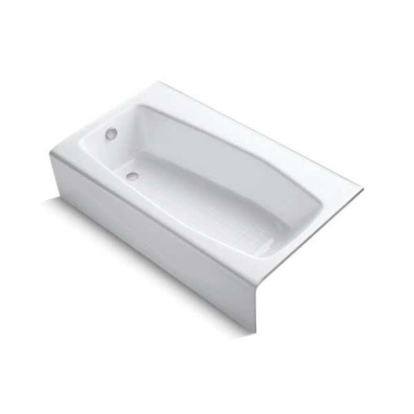 Kohler® 713-0 Villager™ Bathtub With Integral Apron, Soaking Hydrotherapy, Rectangular Shape, 60 in L x 34-1/4 in W, Left Drain, Enamel Coated/White