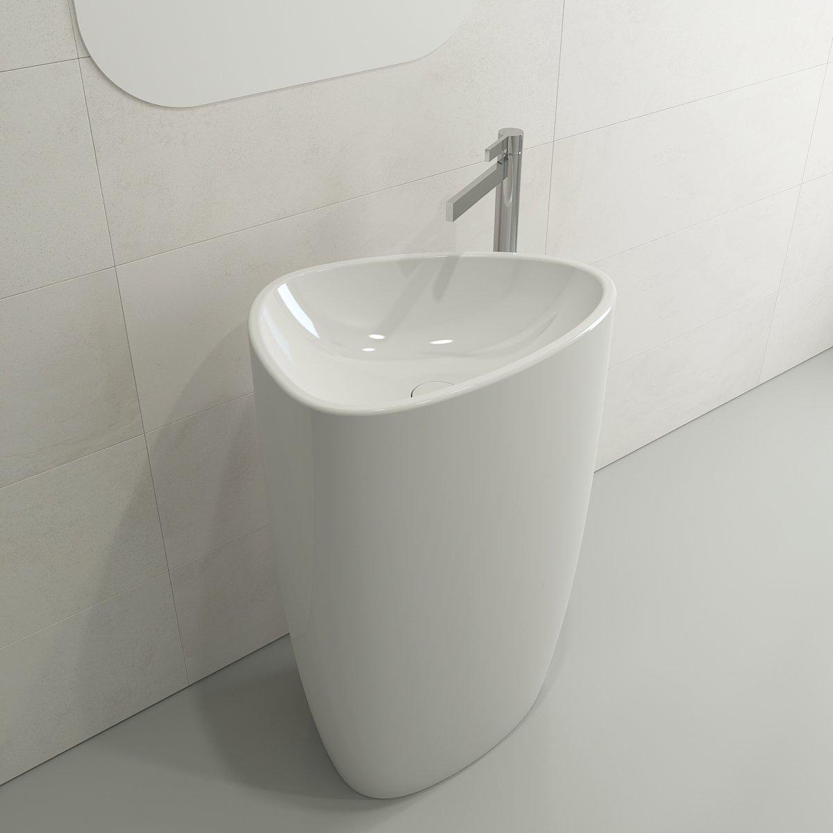 BOCCHI 1075-001-0125 Etna Modern Pedestal Sink, 34 in H x 17 in W x 23 in L, Wall/Floor Mount, Fireclay, White, Import