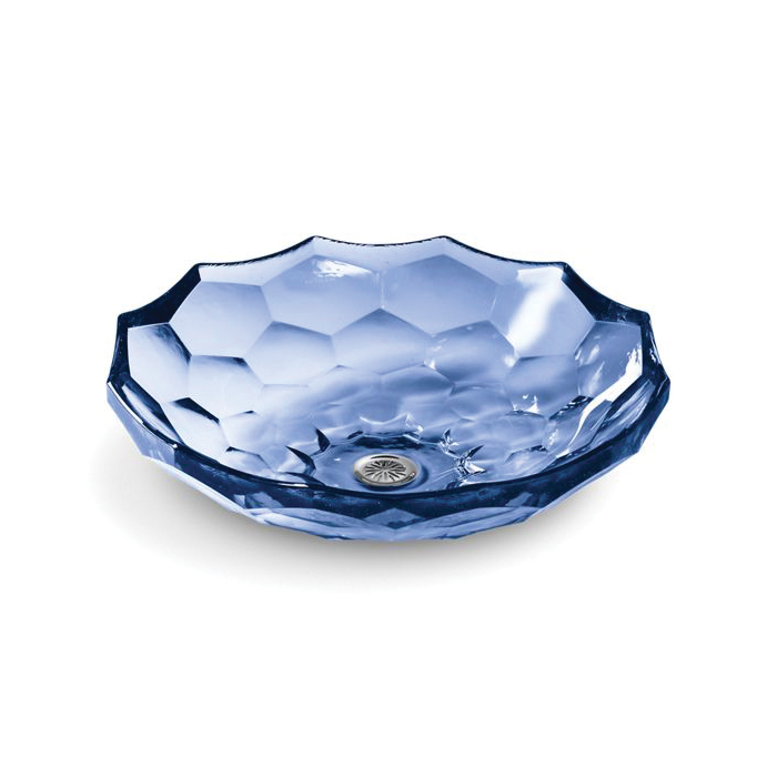 Kohler® 2373-TG6 Briolette™ Faceted Vessel Bathroom Sink, Round Shape, 17-1/2 in W x 4-3/4 in H, Above-Counter Mount, Glass, Translucent Sapphire
