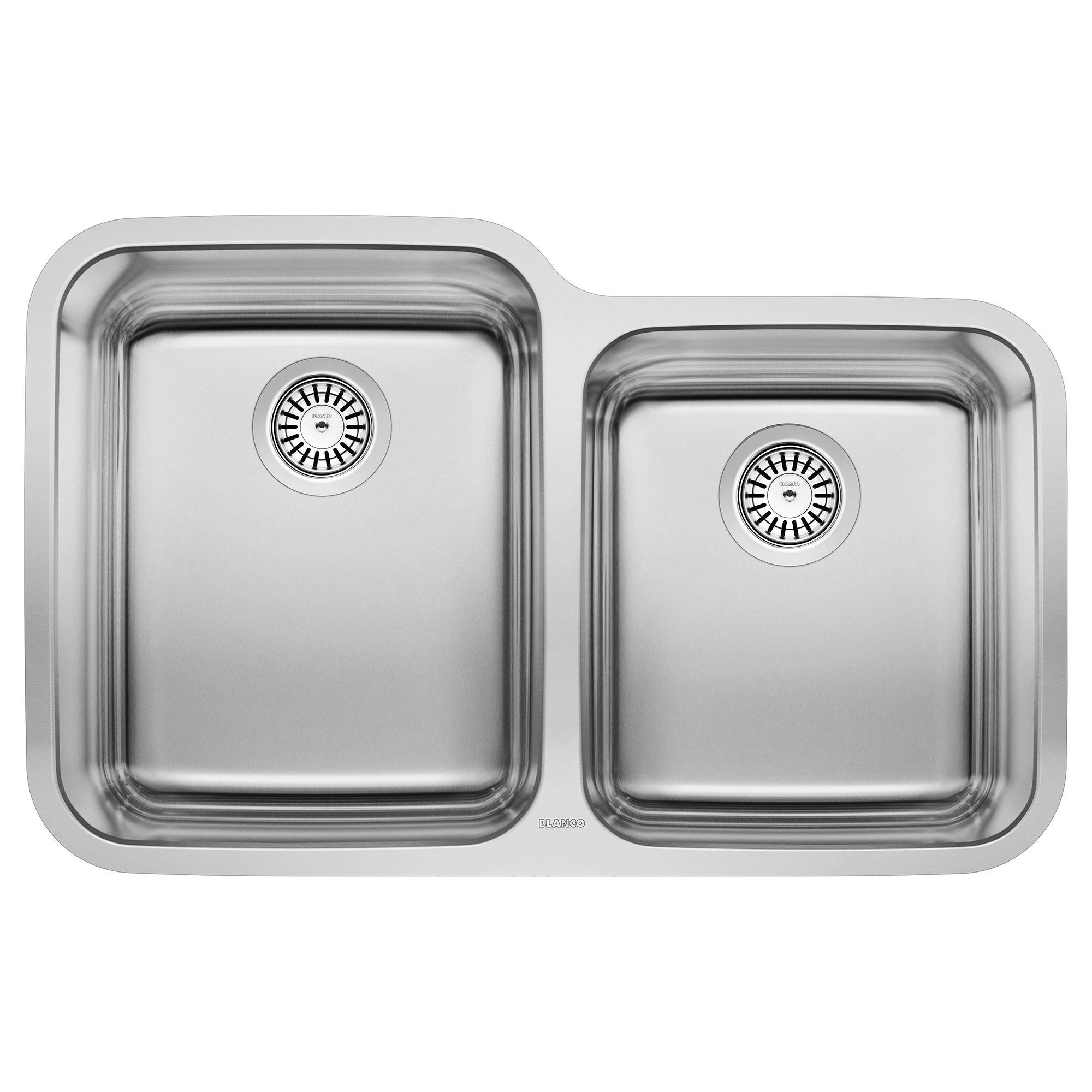 Blanco 441023 STELLAR™ Kitchen Sink, Refined Brushed, Rectangle Shape, 15 in Left, 14 in Right L x 18-1/2 in Left, 16 in Right W x 9 in Left, 7 in Right D Bowl, 32-3/8 in L x 20-1/2 in W, 18 ga 304 Stainless Steel