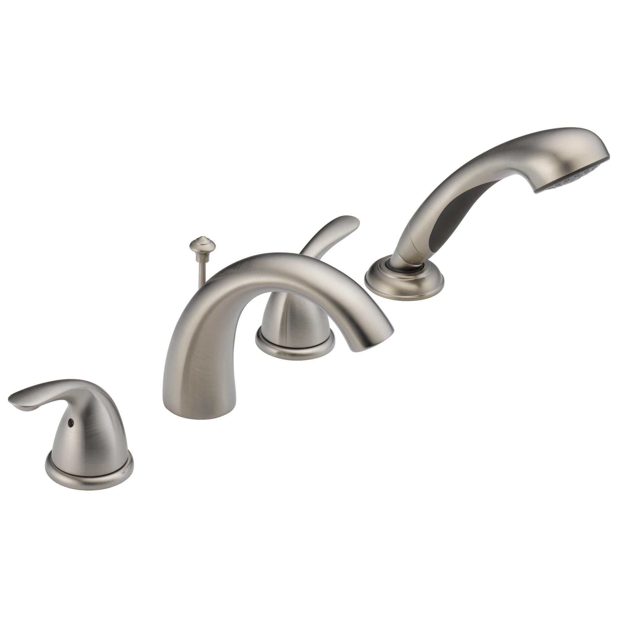 DELTA® T4705-SS Roman Tub Trim With Hand Shower, Classic, 2 gpm Flow Rate, 8 to 16 in Center, 5-7/8 in Reach x 5-3/16 in H Spout
