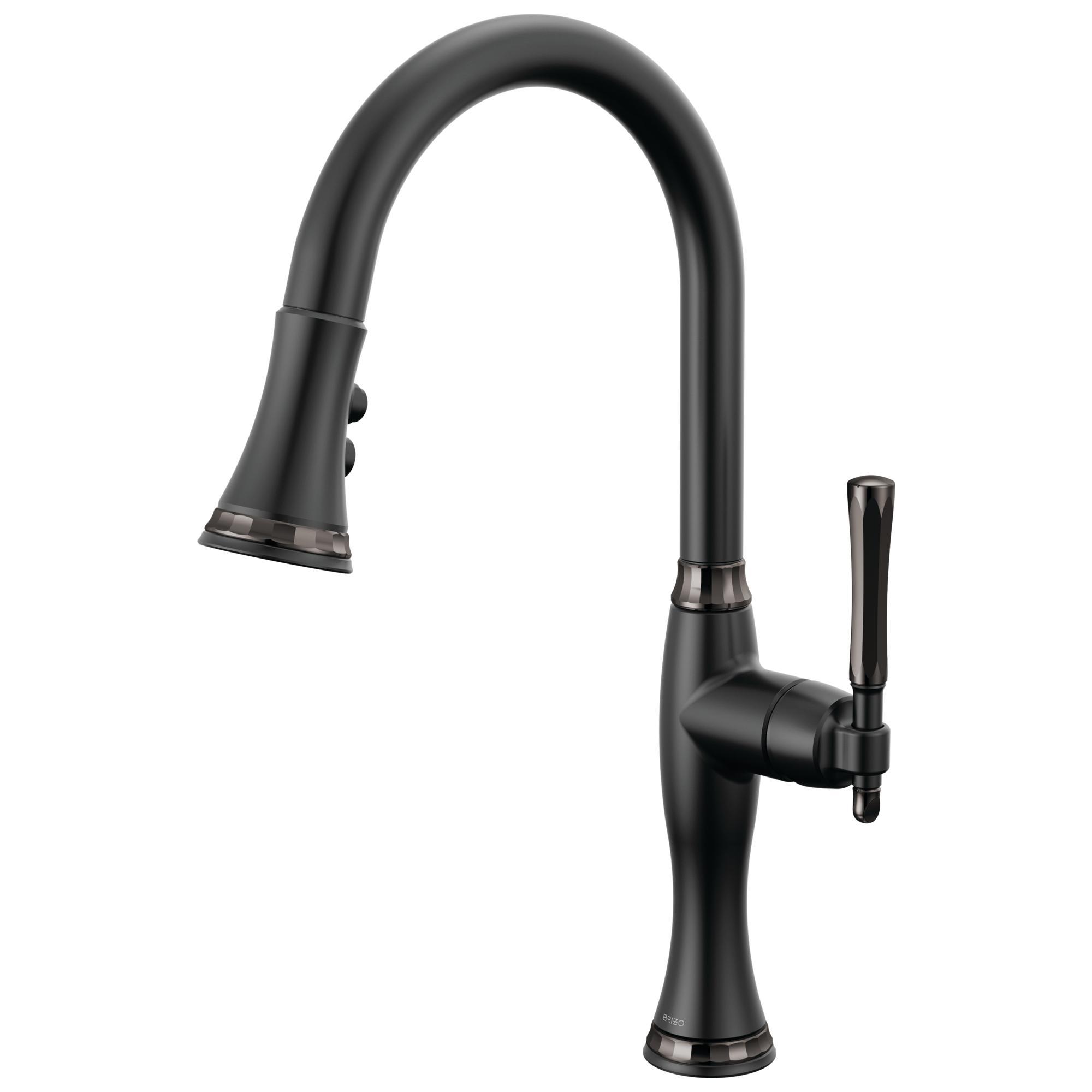 Brizo® 63058LF-BLBNX Pull-Down Kitchen Faucet, 1.8 gpm Flow Rate, Matte Black/Brilliance Black Onyx, 1 Handles, 1 Faucet Holes, Spray/Aerated Stream Function, Import