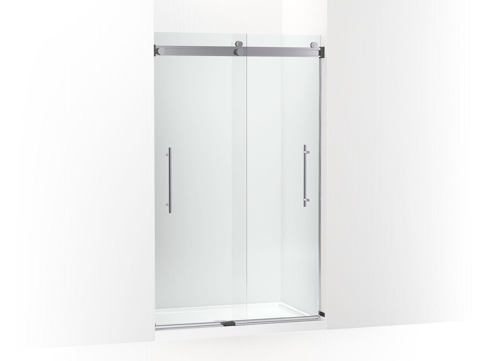 Kohler® 702421-L-SHP 702421-L Levity® Plus Sliding Door, Frameless Frame, Crystal Clear Tempered Glass, Bright Polished Silver, 5/16 in THK Glass, 71-9/16 in H Opening, 44-5/8 to 47-5/8 in W Opening