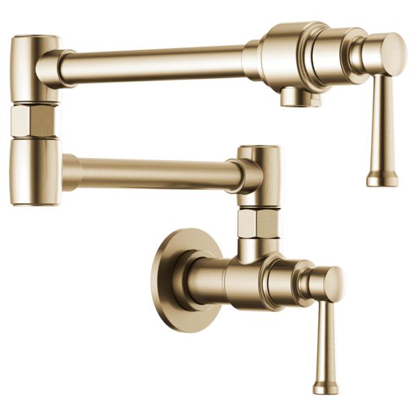 Brizo® 62825LF-GL Artesso® Pot Filler Faucet, 4 gpm Flow Rate, Double Jointed Swivel Spout, Luxe Gold, 1 Handles, Import