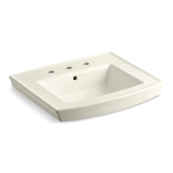 Kohler® 2358-8-96 Archer® Bathroom Sink Basin With Overflow Drain, Rectangular Shape, 4 in Faucet Hole Spacing, 24 in W x 20-1/2 in D x 7-7/8 in H, Wall Mount, Vitreous China, Biscuit