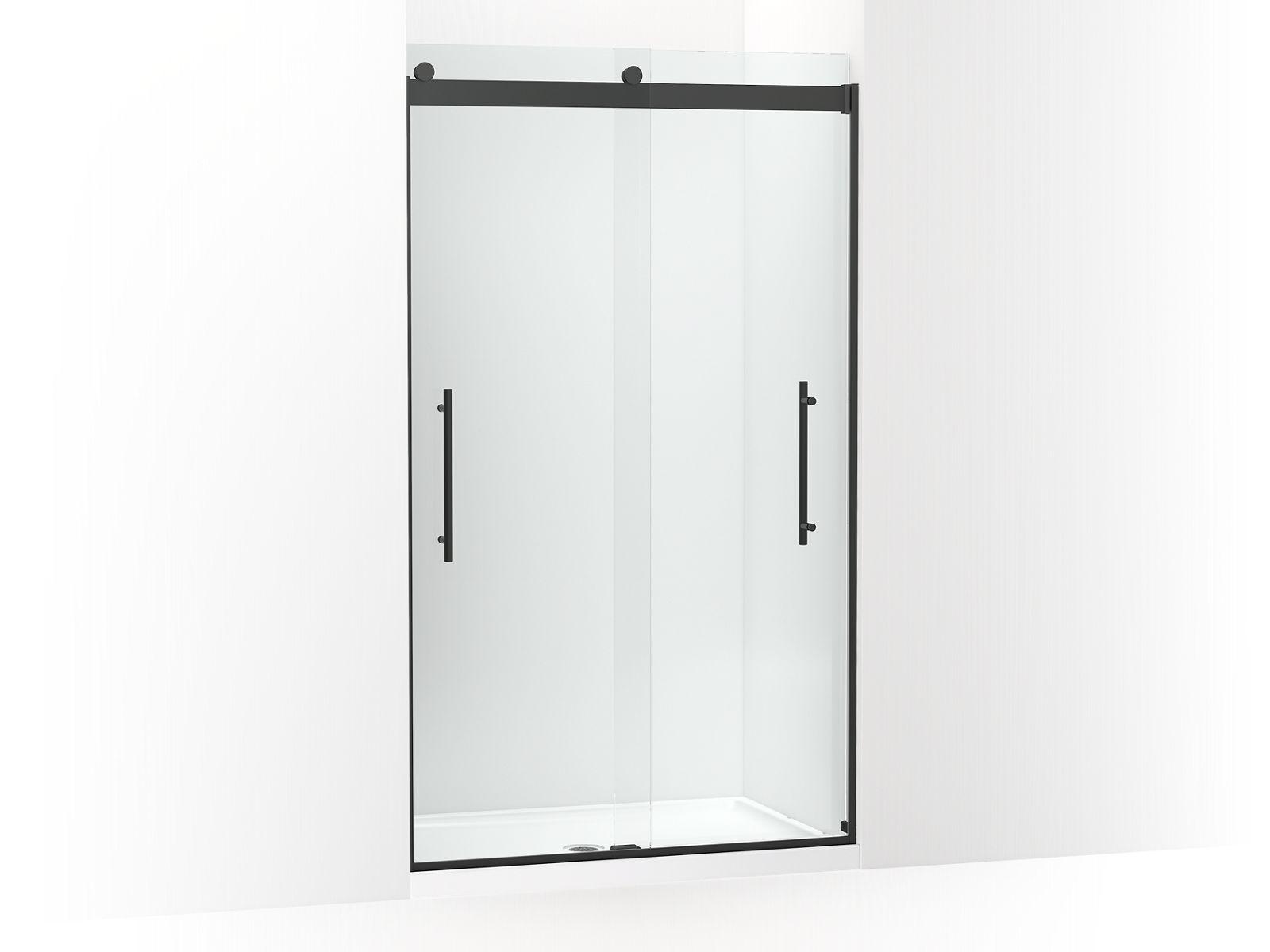 Kohler® 702427-L-BL 702427-L Levity® Plus Sliding Shower Door, Frameless Frame, Crystal Clear Tempered Glass, Matte Black, 3/8 in THK Glass, 75-5/8 in H Opening, 44-5/8 to 47-5/8 in W Opening