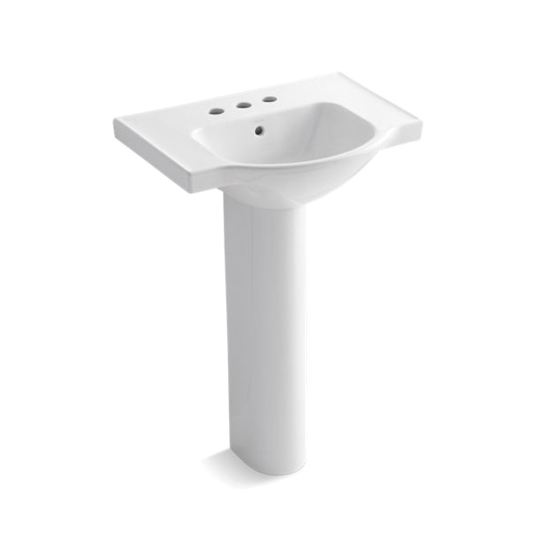 Kohler® 5266-4-0 Veer™ Bathroom Sink Basin With Overflow, Arched Shape, 2 in Faucet Hole Spacing, 24 in W x 18-1/4 in D x 35-1/2 in H, Wall Mount, Vitreous China, White