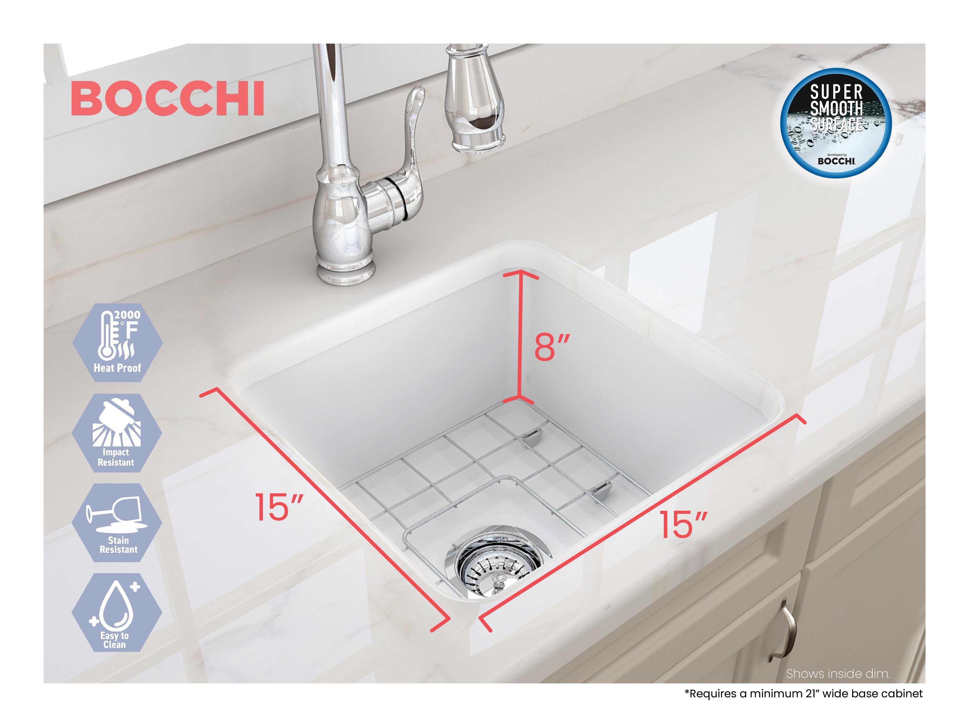BOCCHI 1359-002-0120 Sotto Modern Bar Sink, Square Shape, 8 in H x 18 in W x 18 in L, Fireclay, Matte White, Import