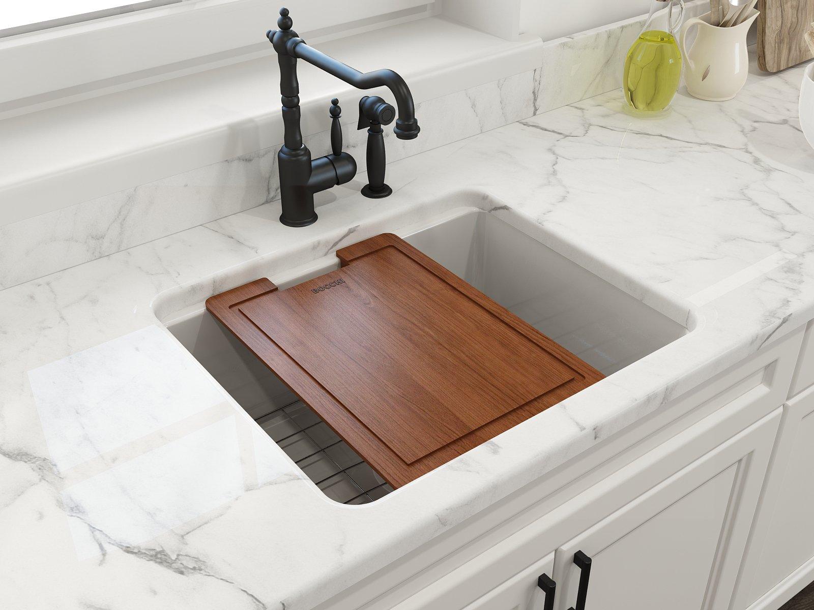 BOCCHI 1627-001-0120 Sotto Modern Kitchen Sink Kit, 10 in H x 19 in W x 24 in L, Fireclay, White, Import