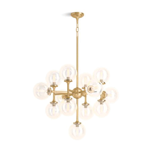 Kohler® 31767-CH13-2GL Shaded Chandelier, (13) CFL Lamp, 120 VAC, Brushed Moderne Brass Housing
