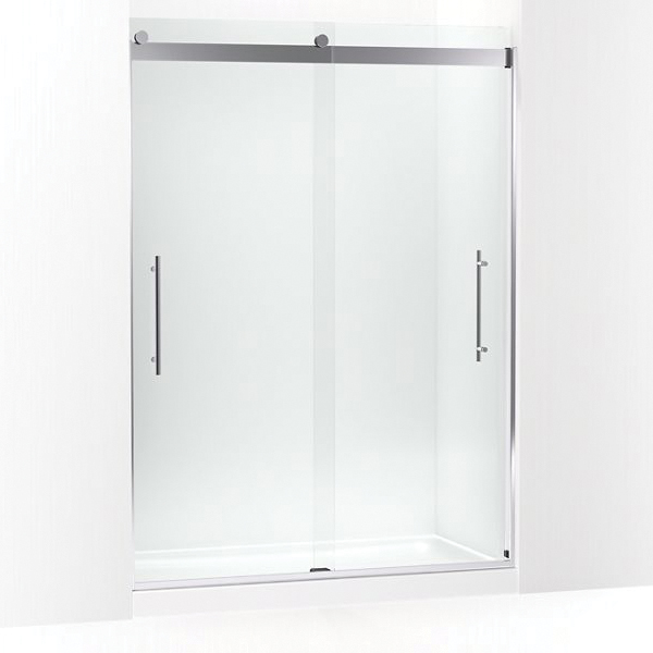 Kohler® 702429-L-SHP Levity™ Plus Sliding Shower Door, Frameless Frame, Crystal Clear Tempered Glass, Crystal Clear Glass with Bright Polished Silver Frame, 3/8 in THK Glass, 56-5/8 to 59-5/8 in W Opening