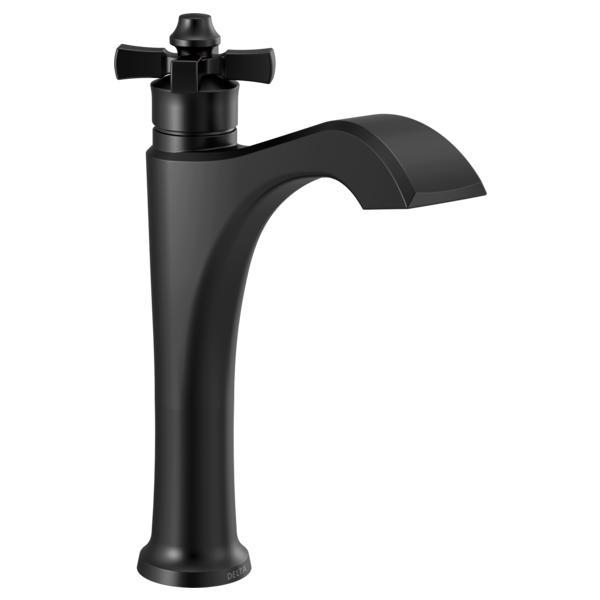 DELTA® 657-BL-DST Dorval™ Mid-Height Vessel Bathroom Faucet, Commercial/Residential, 5-1/2 in Spout, 7-3/8 in H Spout, Matte Black, 1 Handles, Import