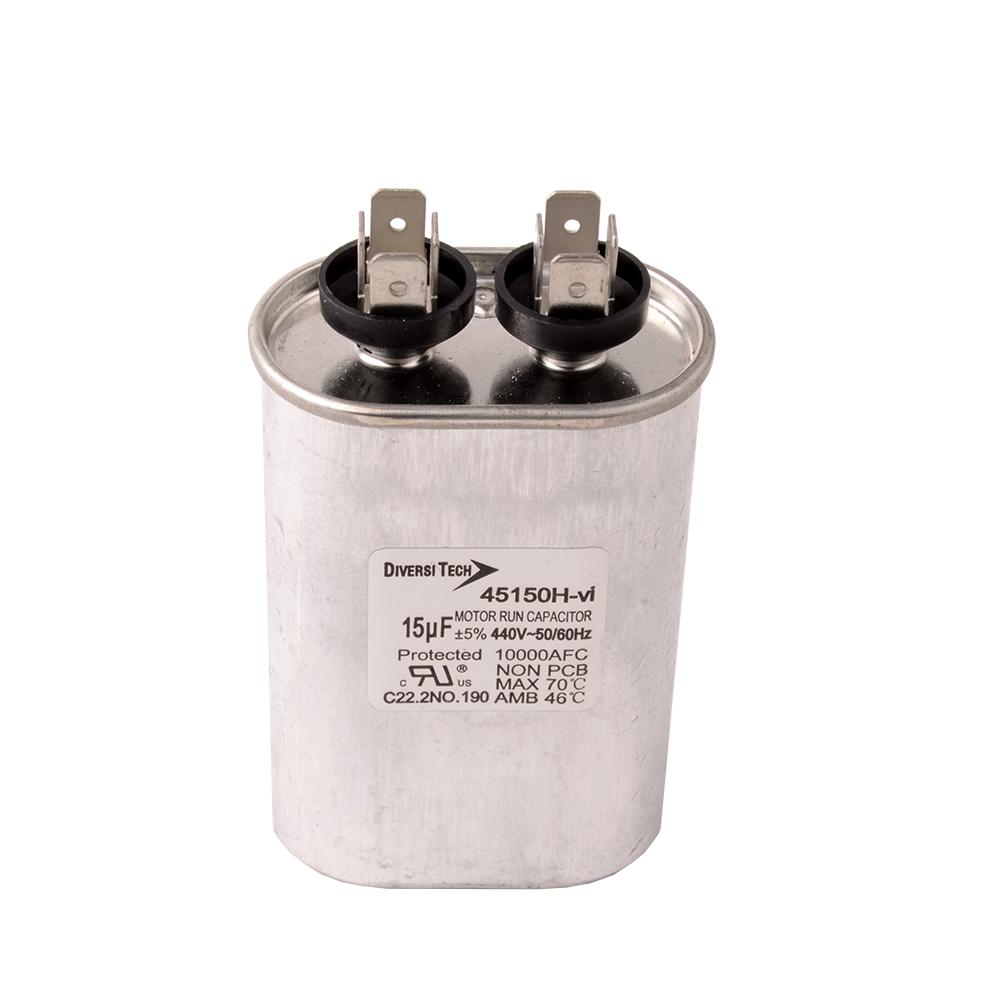 Diversitech 45150H Single Motor Run Capacitor, 15 uF, 440 VAC, Oval