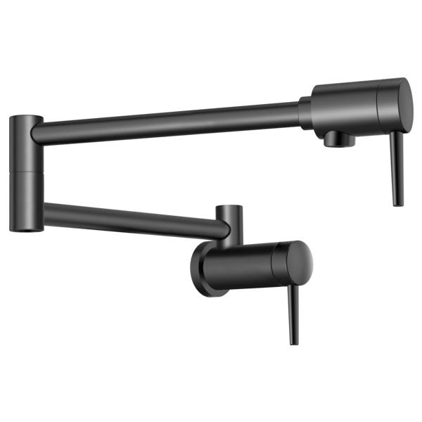 DELTA® 1165LF-BL Contemporary Pot Filler Faucet, 4 gpm Flow Rate, Fixed Spout, Matte Black, 2 Handles, Import