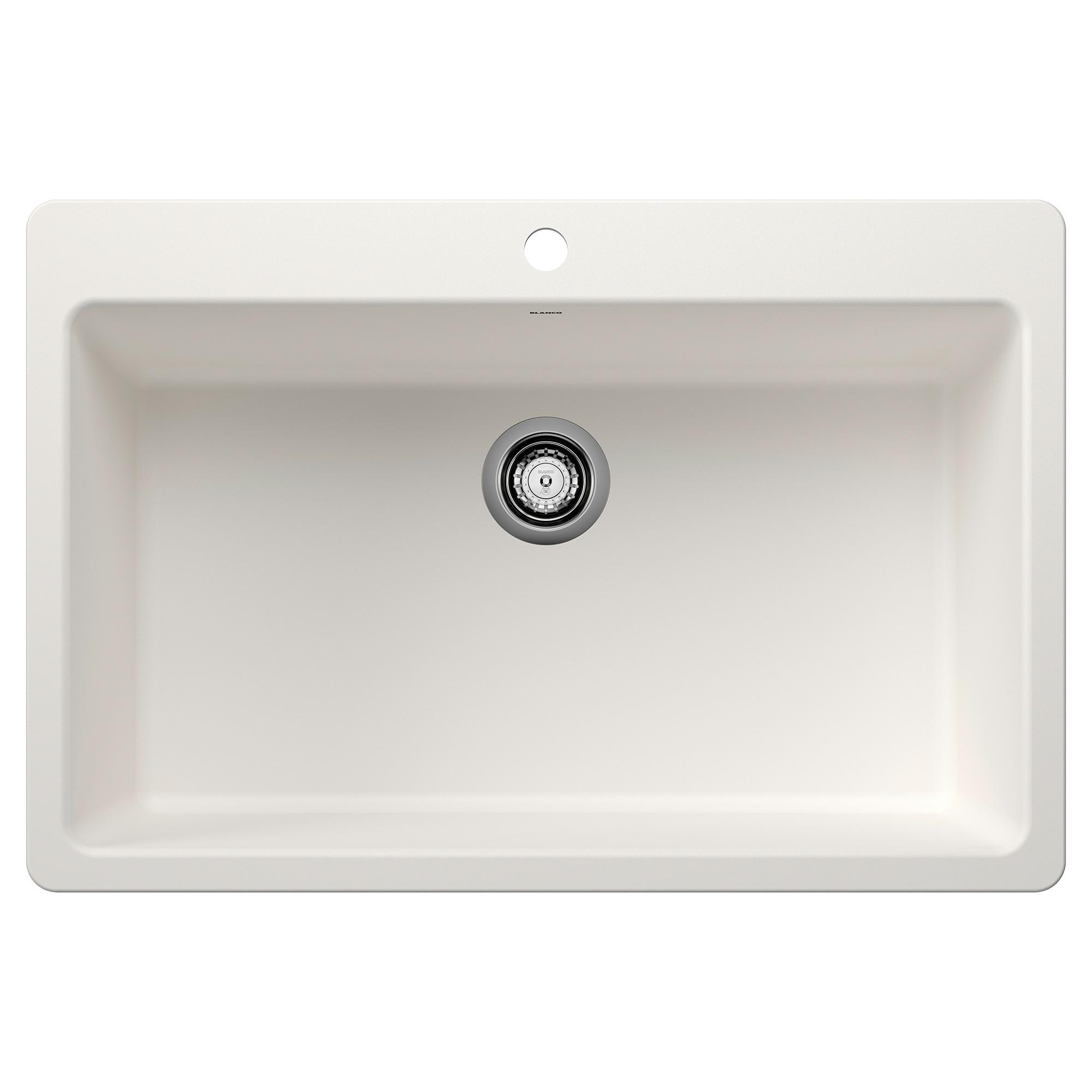 Blanco 443197 SILGRANIT Kitchen Sink, Rectangle Shape, 1 Faucet Holes, 33 in W x 22 in D, Granite, White, Import