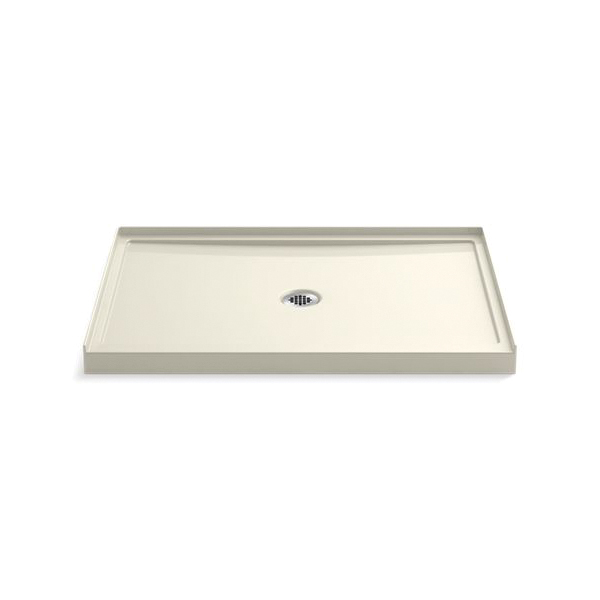 Kohler® 8461-96 Rely® 1-Piece Single Threshold Shower Base, Biscuit, Center Drain, 48 in L x 34 in W x 4-3/16 in D
