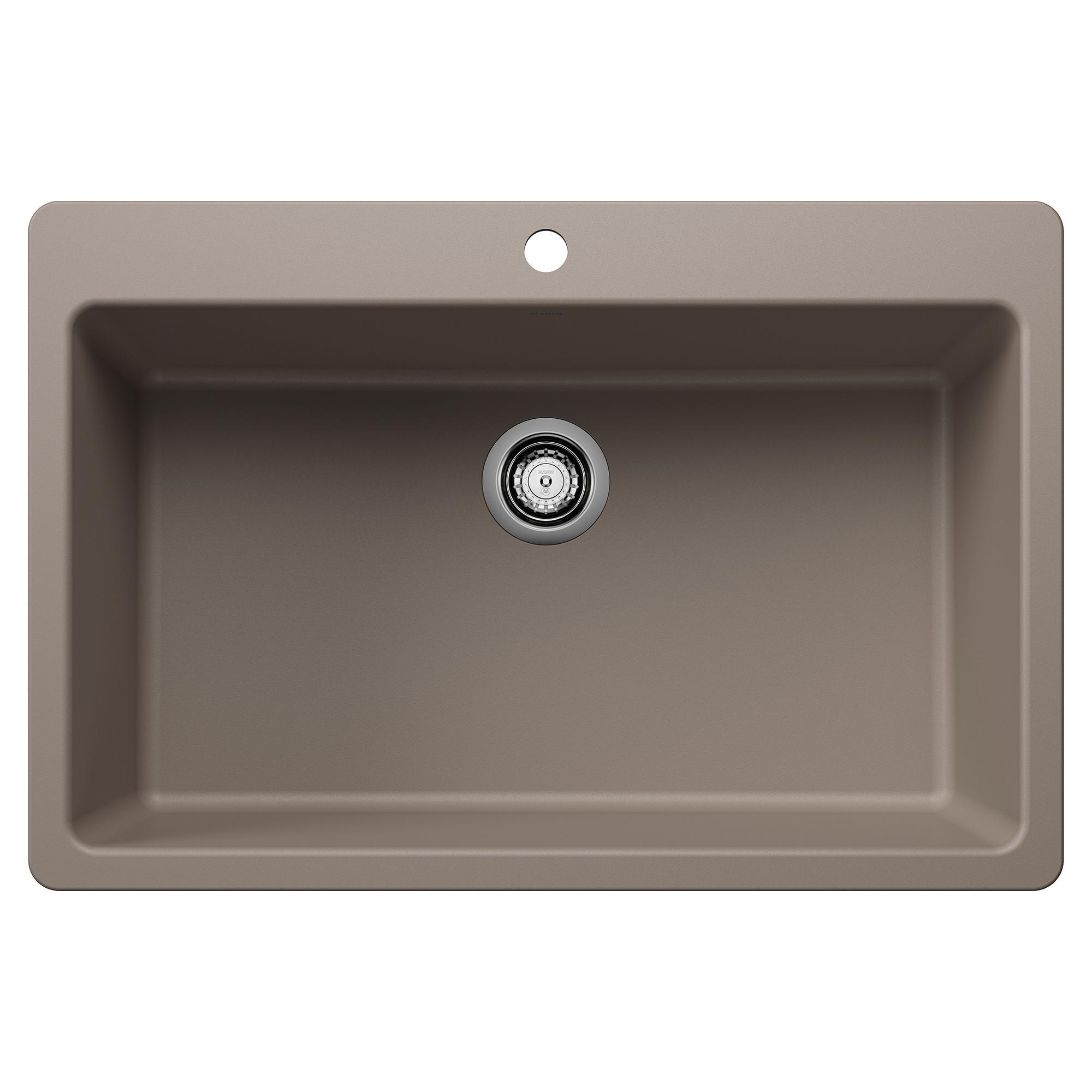 Blanco 443198 SILGRANIT Kitchen Sink, Rectangle Shape, 1 Faucet Holes, 33 in W x 22 in D, Granite, Truffle, Import