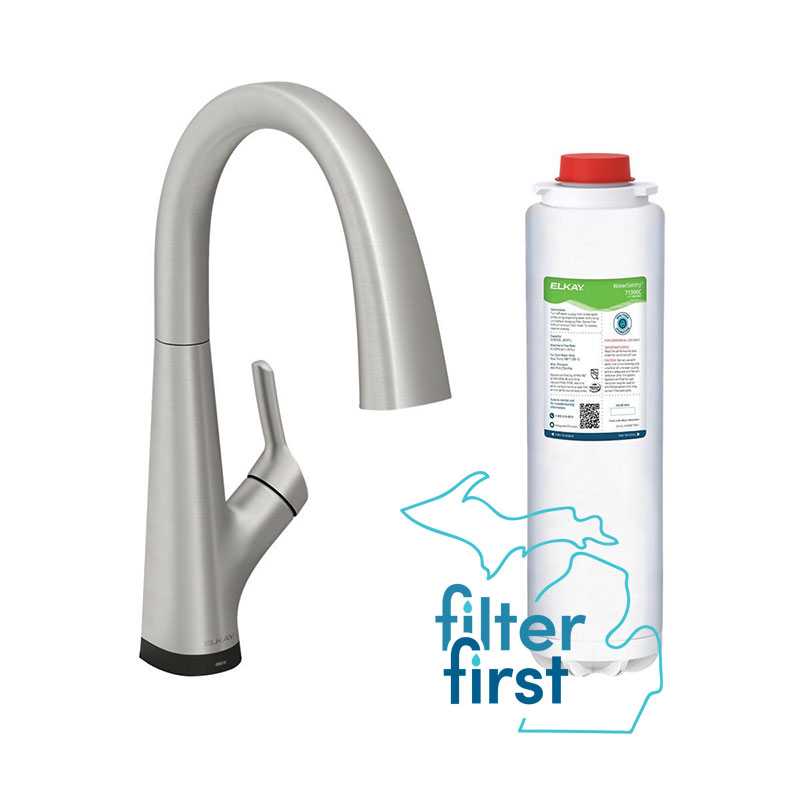 Elkay® LKAV7051FLS Avado Kitchen Faucet with Filtered Drinking Water, 1.5 gpm Flow Rate, Pull-Down Spray Spout, Lustrous Steel, 1 Handles