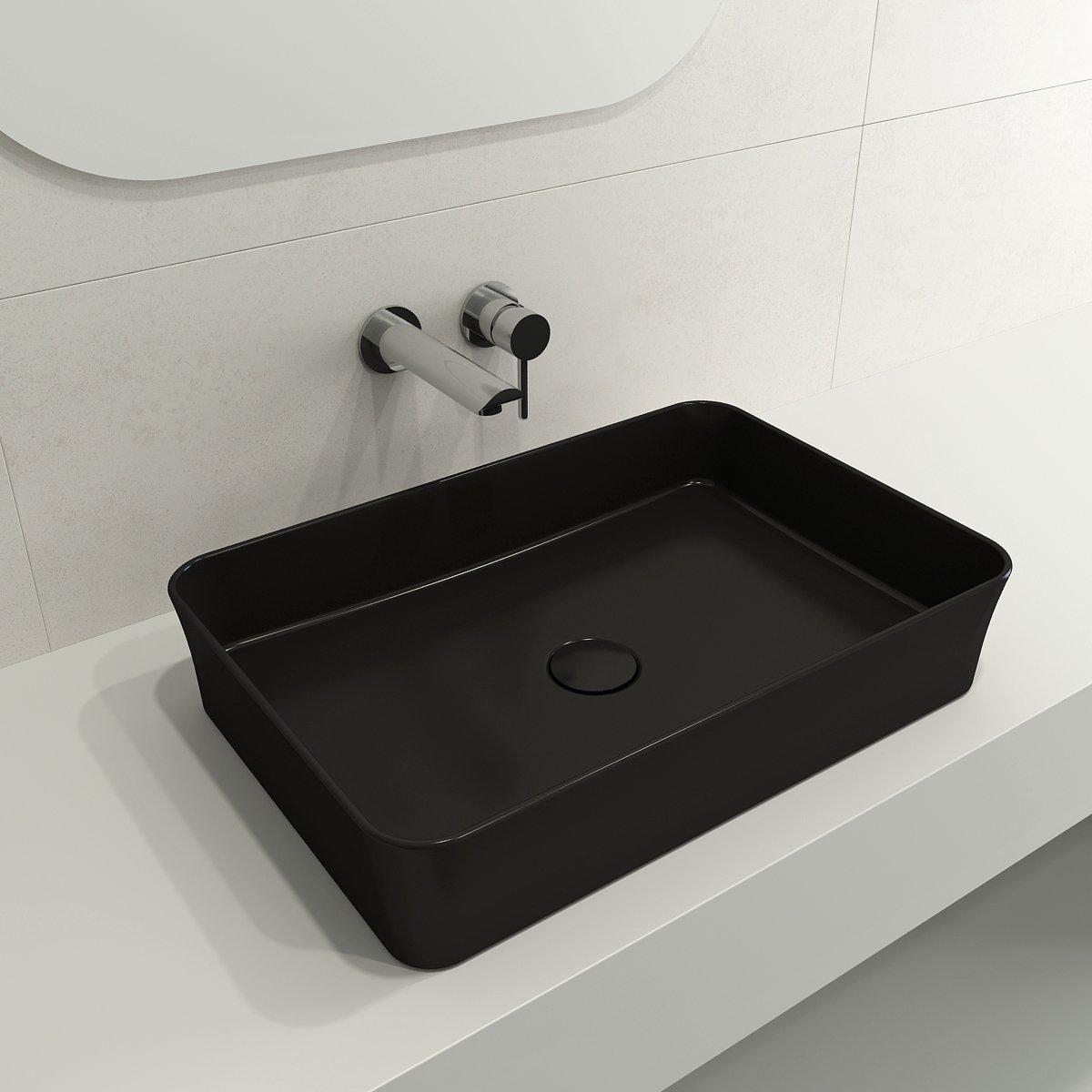 BOCCHI 1476-004-0125 Sottile Modern Vessel Sink, Rectangle Shape, 5 in H x 15 in W x 22.5 in L, Above-Counter Mount, Fireclay, Matte Black, Import
