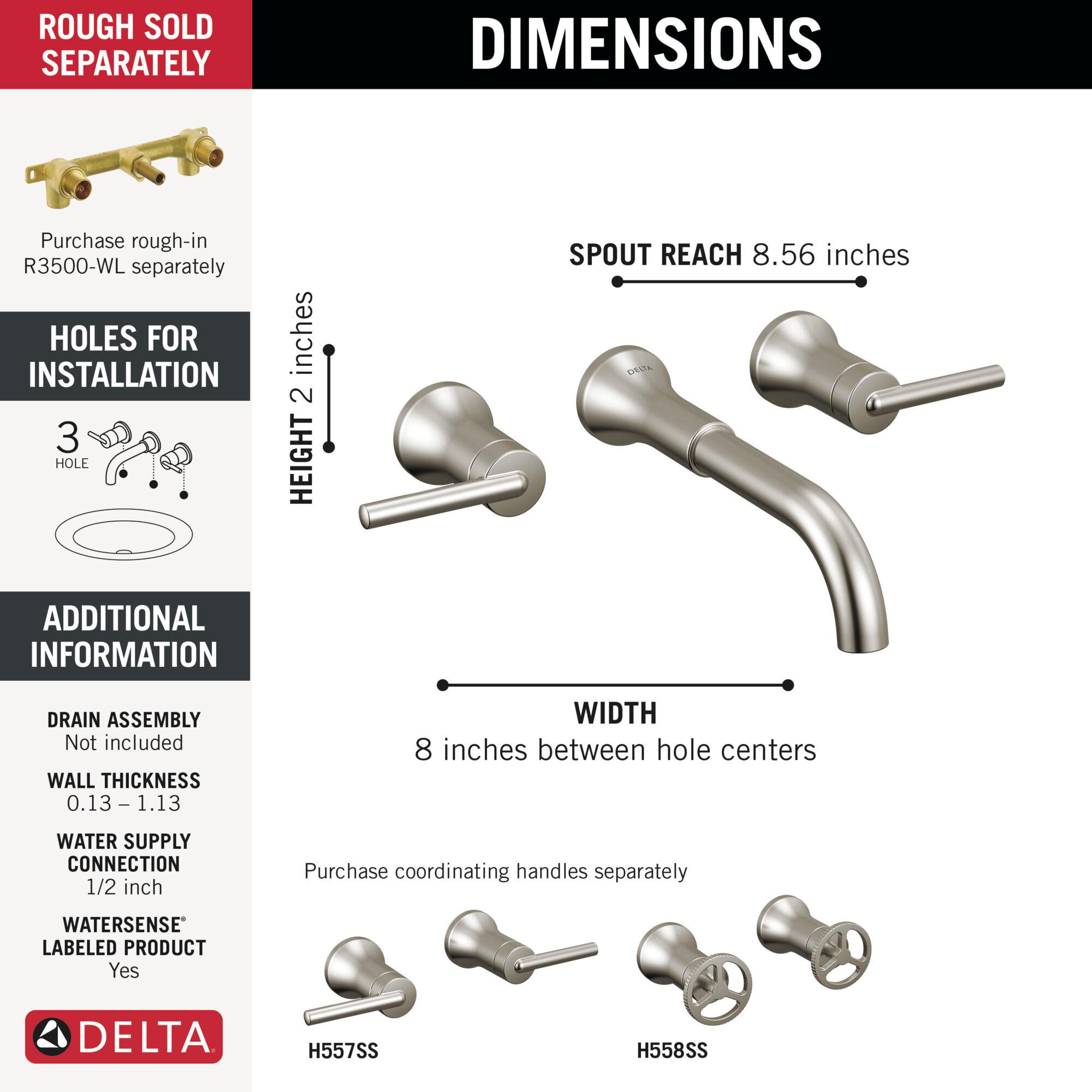 DELTA® T3554LF-SSLHP-WL T3554LF Trinsic® Bathroom Faucet, Commercial/Residential, 1.2 gpm Flow Rate, Stainless, 2 Handles