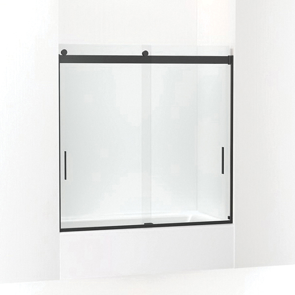 Kohler® 706002-L-BL K-706002-L Levity® Sliding Bath Door, Frameless Frame, Crystal Clear Tempered Glass, Matte Black, 1/4 in THK Glass, 52-5/8 in H Opening, 56-5/8 to 59-5/8 in W Opening