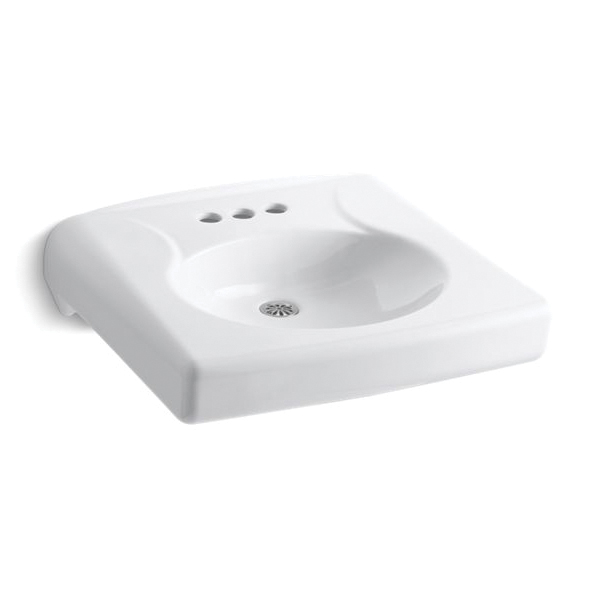 Kohler® 1997-4N-0 Brenham™ Bathroom Sink, Oval Shape, 4 in Faucet Hole Spacing, 21-15/16 in W x 19-3/4 in D, Vitreous China, White