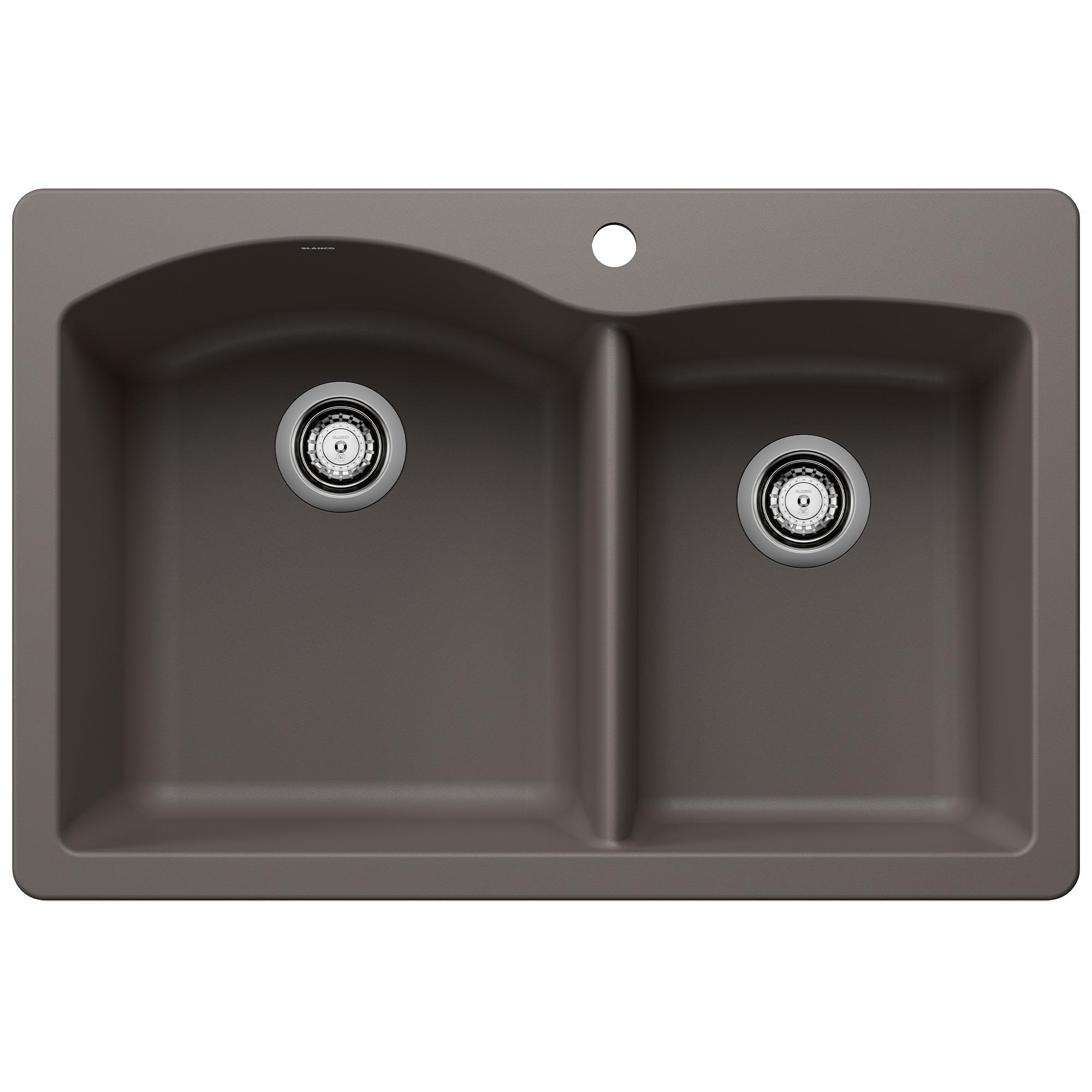 Blanco 443100 DIAMOND SILGRANIT Dual Mount Sink, Rectangle Shape, 1 Faucet Holes, 33 in W x 22 in D, Granite, Volcano Gray, Import